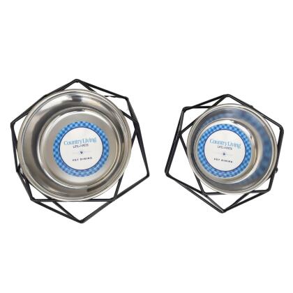 Country Living Elevated Single Dog Bowl Feeder – Geometric Design with Removable Stainless Steel Bowl alternate image