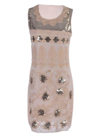 Womens Purple Art Deco Gatsby Sequin Flower Leaves Sleeveless Dress 