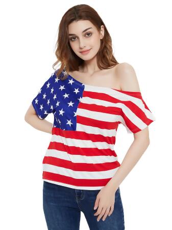 American USA Flag Top July of 4th Patriotic T-Shirt Blouse 