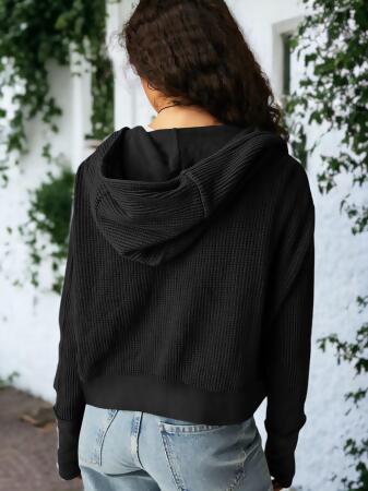 Waffle Knit Button Neck Jacket alternate image