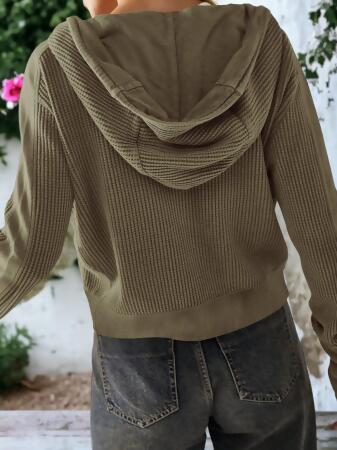 Waffle Knit Button Neck Jacket alternate image