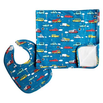 AnnLoren Baby Toddler Boy Cars Trucks Blanket & Bib Gift Set 2 pc Knit Cotton 