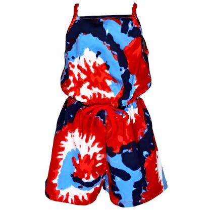 AnnLoren Girls Tie Dye 4th of July Shorts Jumpsuit Summer Romper