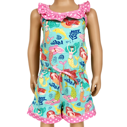 AnnLoren Girls Boutique Nautical Mermaid Jumpsuit Spring Summer Romper