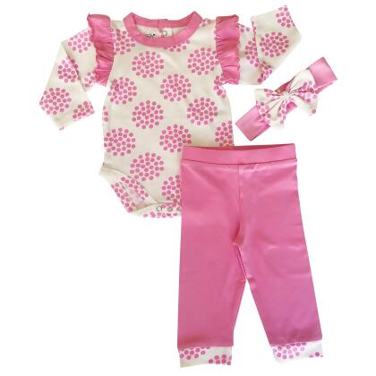 AnnLoren Baby Girls Layette Pink Polka Dot Onesie Pants Headband 3pc Gift Set Clothing alternate image