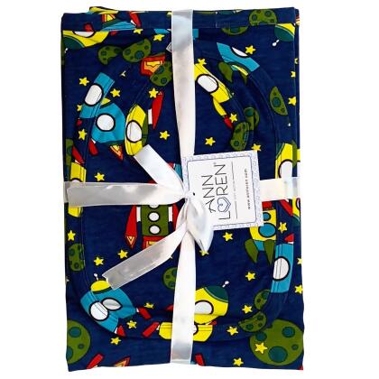 AnnLoren Baby Toddler Boy Space Ship Blanket & Bib Gift Set 2 pc Knit Cotton alternate image