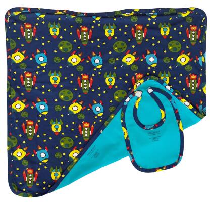 AnnLoren Baby Toddler Boy Space Ship Blanket & Bib Gift Set 2 pc Knit Cotton alternate image