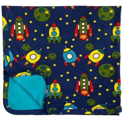AnnLoren Baby Toddler Boy Space Ship Blanket & Bib Gift Set 2 pc Knit Cotton alternate image