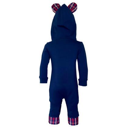 AnnLoren Girls Long Sleeve Teddy Bear Blue Plaid Baby Toddler Romper Hoodie One Piece alternate image