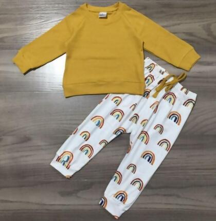 Unisex Rainbow Joggers and Mustard Shirt Baby/Toddler alternate image