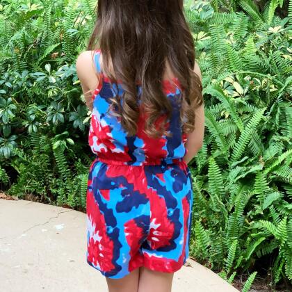 AnnLoren Girls Tie Dye 4th of July Shorts Jumpsuit Summer Romper alternate image
