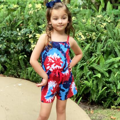 AnnLoren Girls Tie Dye 4th of July Shorts Jumpsuit Summer Romper alternate image