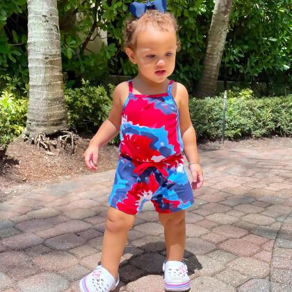 AnnLoren Girls Tie Dye 4th of July Shorts Jumpsuit Summer Romper alternate image