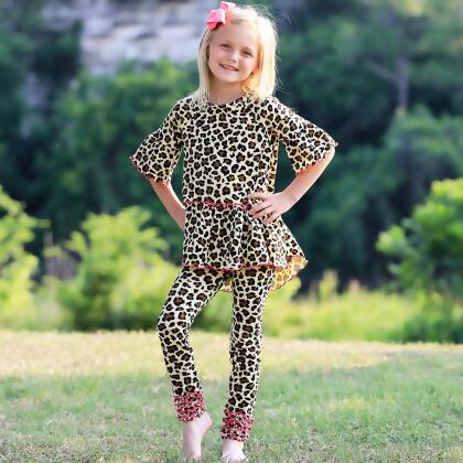 AnnLoren Baby Toddler Big Girls Boutique Leopard Ruffle Butt Leggings alternate image