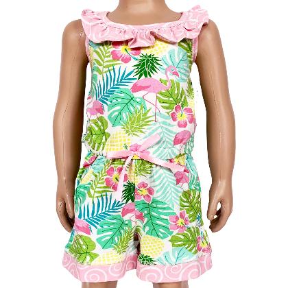 AnnLoren Little & Big Girls Pink Flamingo Palm Tree Kids Shorts Jumpsuit alternate image