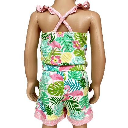AnnLoren Little & Big Girls Pink Flamingo Palm Tree Kids Shorts Jumpsuit alternate image