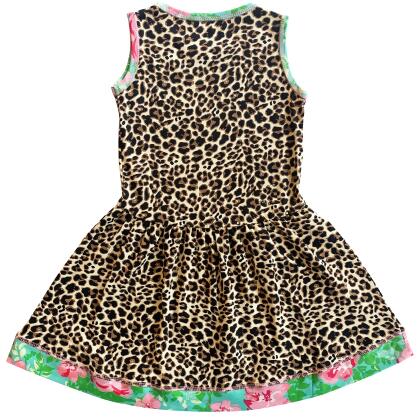 AnnLoren Little & Big Girls Spring Leopard Rose Floral Sleeveless Boutique Dress alternate image