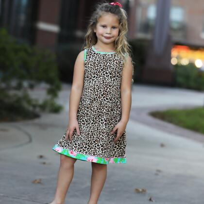 AnnLoren Little & Big Girls Spring Leopard Rose Floral Sleeveless Boutique Dress alternate image