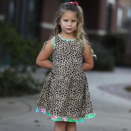 AnnLoren Little & Big Girls Spring Leopard Rose Floral Sleeveless Boutique Dress alternate image