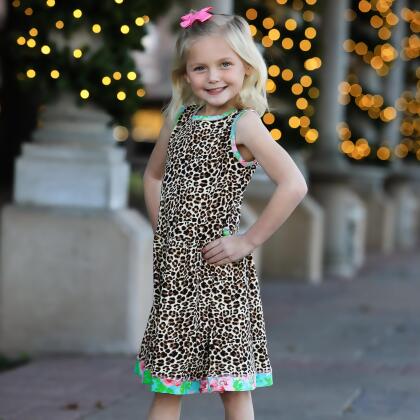 AnnLoren Little & Big Girls Spring Leopard Rose Floral Sleeveless Boutique Dress alternate image
