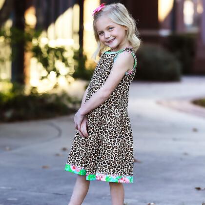 AnnLoren Little & Big Girls Spring Leopard Rose Floral Sleeveless Boutique Dress alternate image