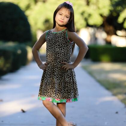 AnnLoren Little & Big Girls Spring Leopard Rose Floral Sleeveless Boutique Dress alternate image