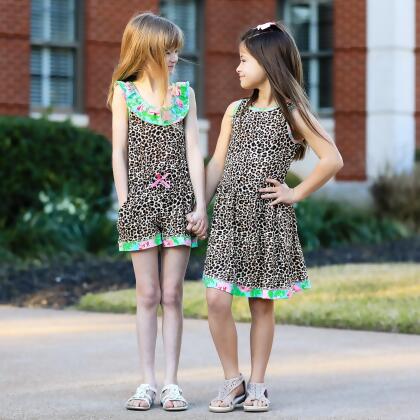 AnnLoren Little & Big Girls Spring Leopard Rose Floral Sleeveless Boutique Dress alternate image