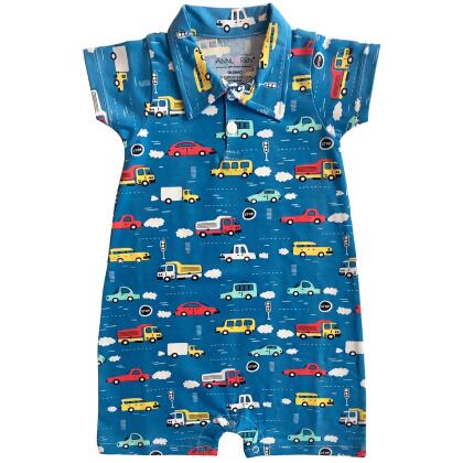 AnnLoren Automobile Cars Trucks Spring Collar Baby Boys Romper Toddler Jumpsuit alternate image
