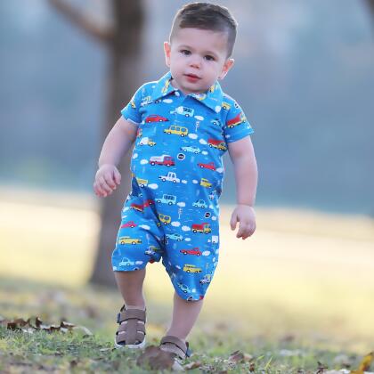AnnLoren Automobile Cars Trucks Spring Collar Baby Boys Romper Toddler Jumpsuit alternate image