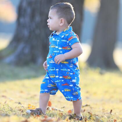AnnLoren Automobile Cars Trucks Spring Collar Baby Boys Romper Toddler Jumpsuit alternate image
