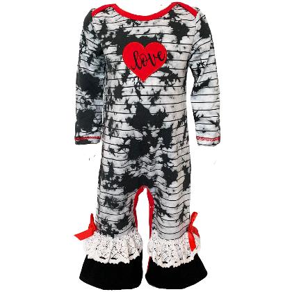 AnnLoren Baby Girls Tie Dye Heart Long Sleeve Romper Valentine's Day alternate image