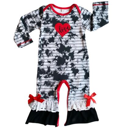 AnnLoren Baby Girls Tie Dye Heart Long Sleeve Romper Valentine's Day alternate image