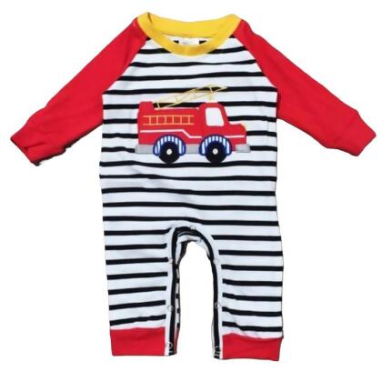 Baby Boys Red Firetruck Long sleep Striped Romper Toddler Jumpsuit alternate image