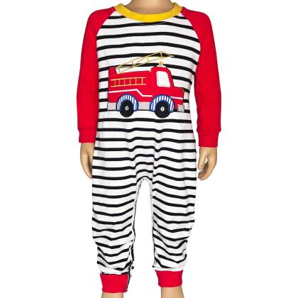 Baby Boys Red Firetruck Long sleep Striped Romper Toddler Jumpsuit alternate image