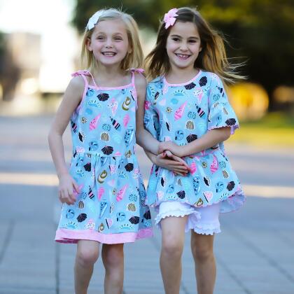 AnnLoren Little & Big Girls Seashells Spaghetti Straps Cotton Knit Summer Beach Dress alternate image