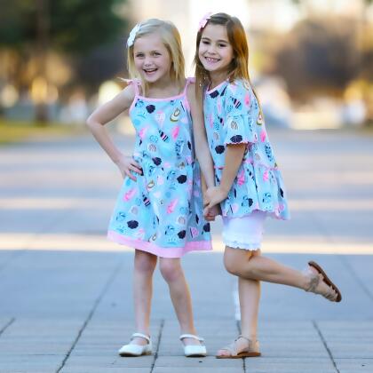 AnnLoren Little & Big Girls Seashells Spaghetti Straps Cotton Knit Summer Beach Dress alternate image
