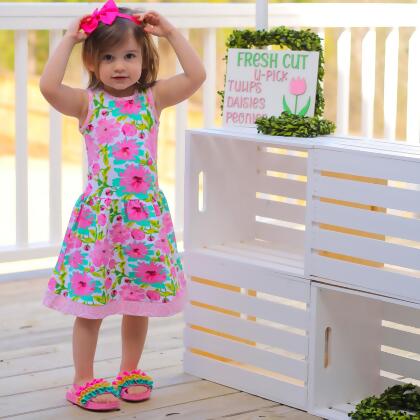 AnnLoren Little & Big Girls Spring Summer Floral Sleeveless Boutique Cotton Knit Dress alternate image