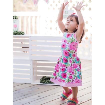 AnnLoren Little & Big Girls Spring Summer Floral Sleeveless Boutique Cotton Knit Dress alternate image