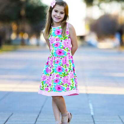 AnnLoren Little & Big Girls Spring Summer Floral Sleeveless Boutique Cotton Knit Dress alternate image