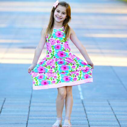 AnnLoren Little & Big Girls Spring Summer Floral Sleeveless Boutique Cotton Knit Dress alternate image