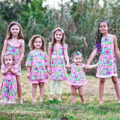 AnnLoren Little & Big Girls Spring Summer Floral Sleeveless Boutique Cotton Knit Dress alternate image