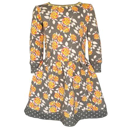 AnnLoren Girls Boutique Grey Peach Shabby Fall Floral Long Sleeve Cotton Dress alternate image
