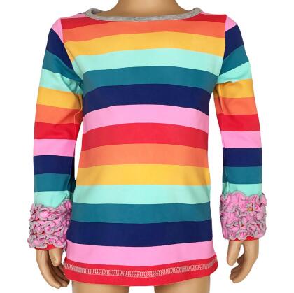 AnnLoren Baby Big Girls Boutique Long Sleeve Rainbow Ruffle Layering T-shirt alternate image