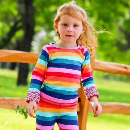 AnnLoren Baby Big Girls Boutique Long Sleeve Rainbow Ruffle Layering T-shirt alternate image