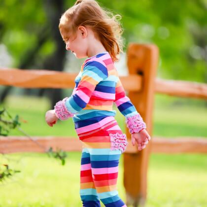 AnnLoren Baby Big Girls Boutique Long Sleeve Rainbow Ruffle Layering T-shirt alternate image