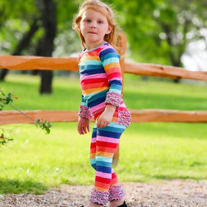 AnnLoren Baby Big Girls Boutique Long Sleeve Rainbow Ruffle Layering T-shirt alternate image