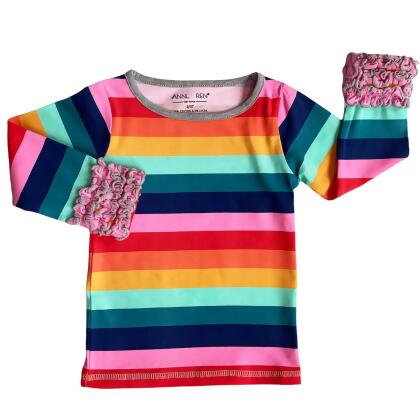 AnnLoren Baby Big Girls Boutique Long Sleeve Rainbow Ruffle Layering T-shirt alternate image