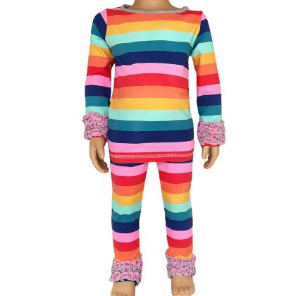 AnnLoren Baby Big Girls Boutique Long Sleeve Rainbow Ruffle Layering T-shirt alternate image