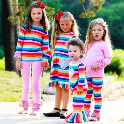AnnLoren Baby Big Girls Boutique Long Sleeve Rainbow Ruffle Layering T-shirt alternate image