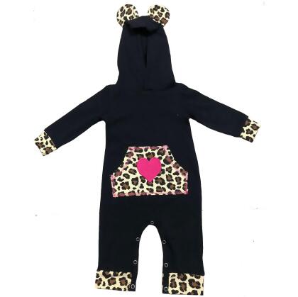 AnnLoren Girls Long Sleeve Leopard Heart Baby Toddler Romper Hoodie One Piece alternate image